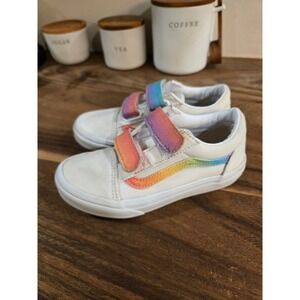 Vans Kids Old Skool Rainbow Stripe Velcro Low Top Sneakers Size 1